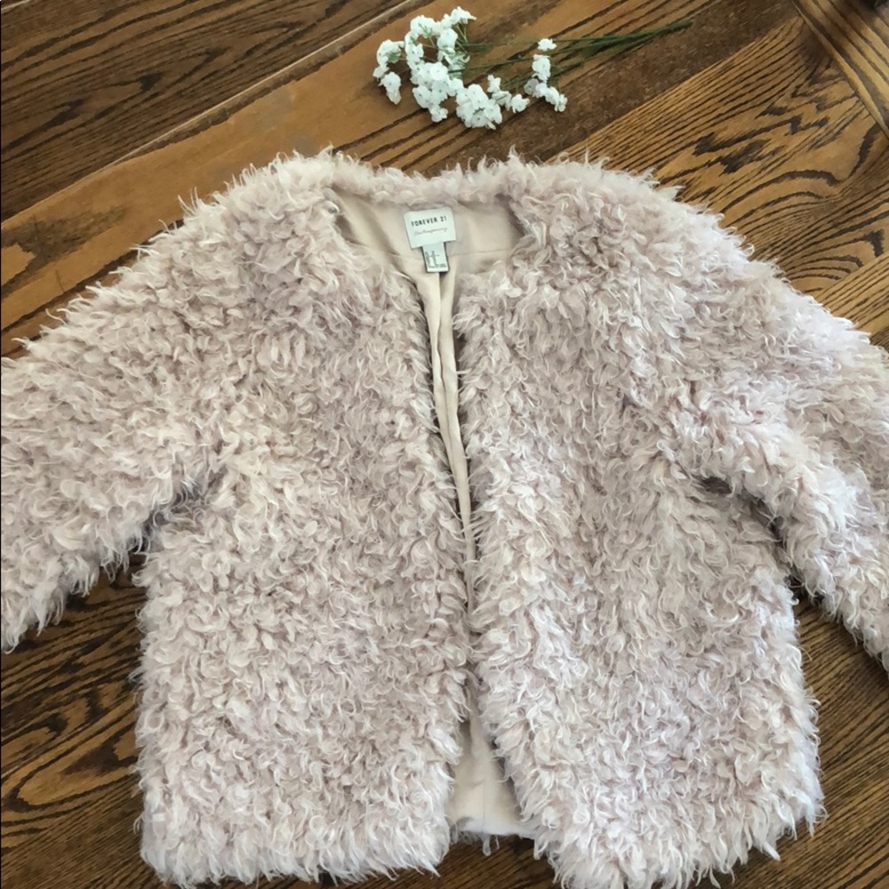 Cream/ Pale Pink Faux fur jacket